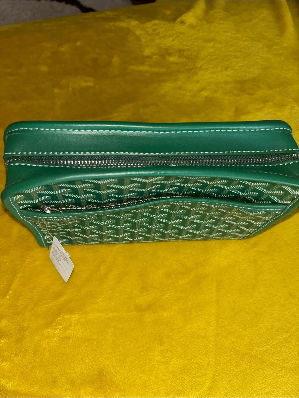 Goyard Green Chevron Cosmetic Pouch - Women's Accessory